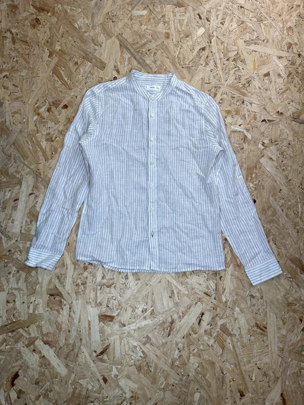 Mango MNG Boys Shirt Size 11-12 Years 152 cm Linen Blend Striped Band Collar